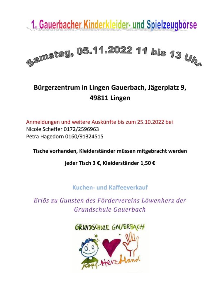 Flyer 1. Gauerbacher Kinderkleider- und Spielzeugbörse